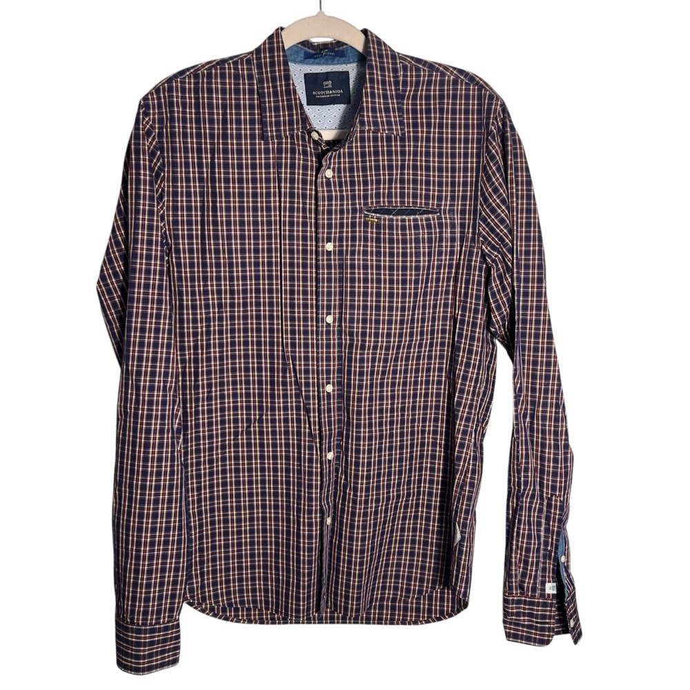 Scotch & Soda Amsterdam Couture Button Down Plaid Shirt Blue/Orange, Medium
